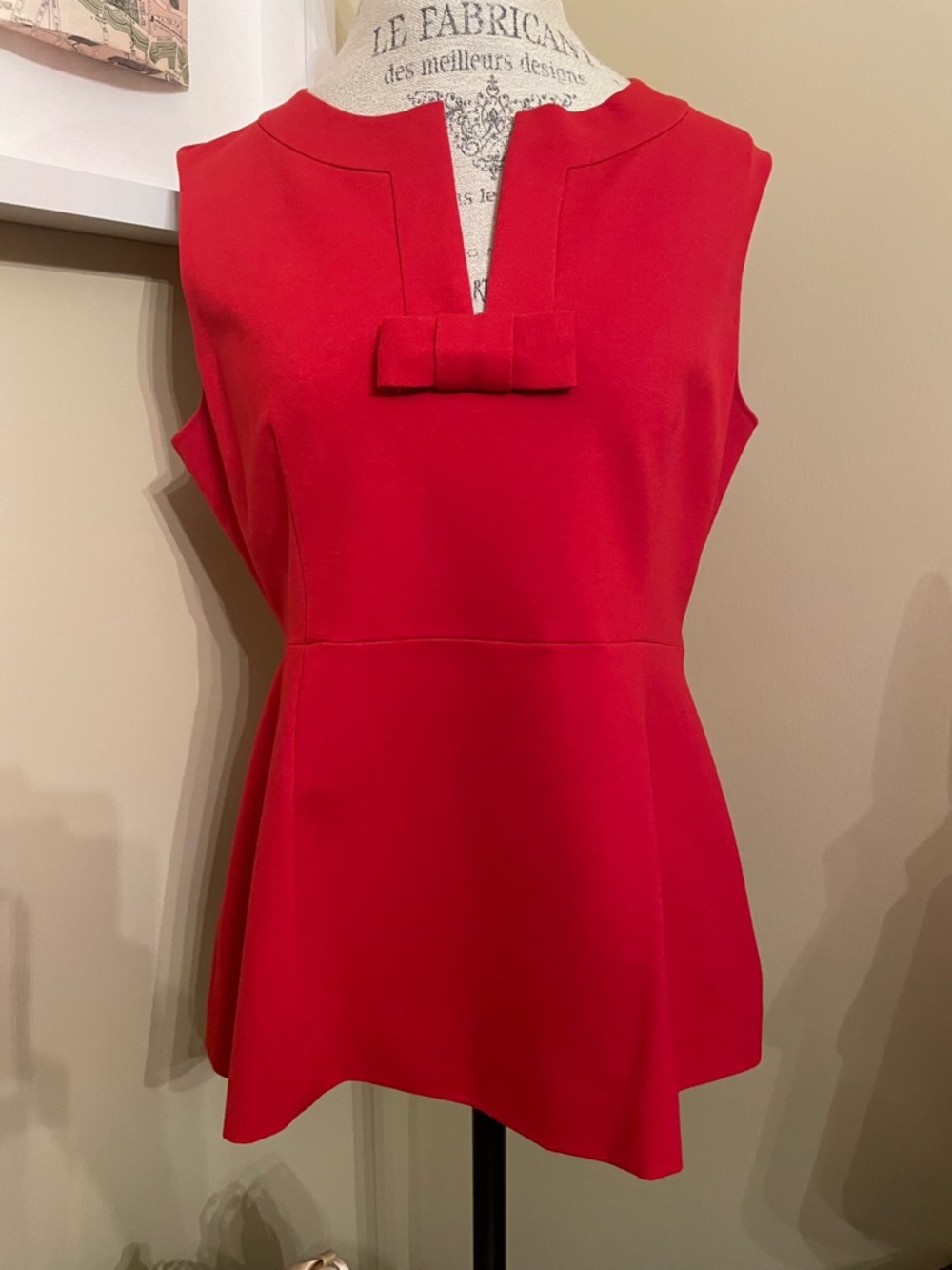 kate spade Red Sleeveless Bow-Front Peplum Tank
